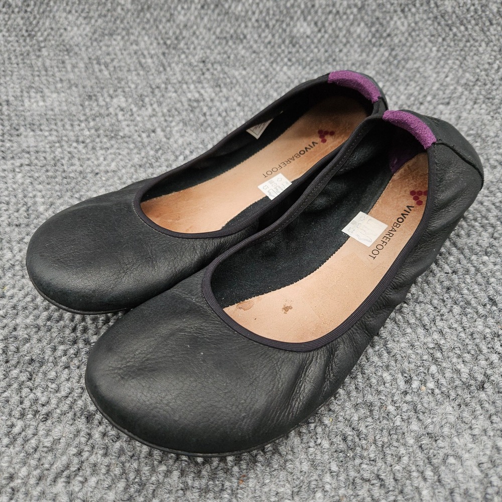 Vivobarefoot Womens 40L Black Ballet Flat Jing Minimalist Barefoot Leather Shoes